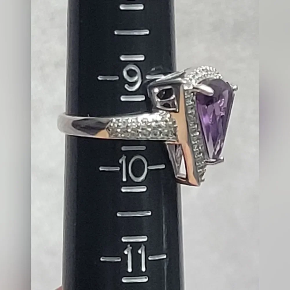 Premium African Amethyst & White Zircon Ring Size 10‎